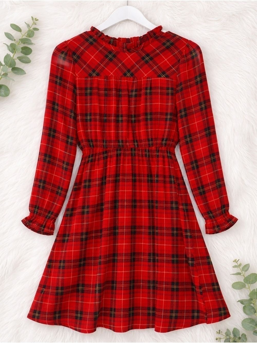 Red & Black Checkered Dress With Ruffle Detail Girls Size 10